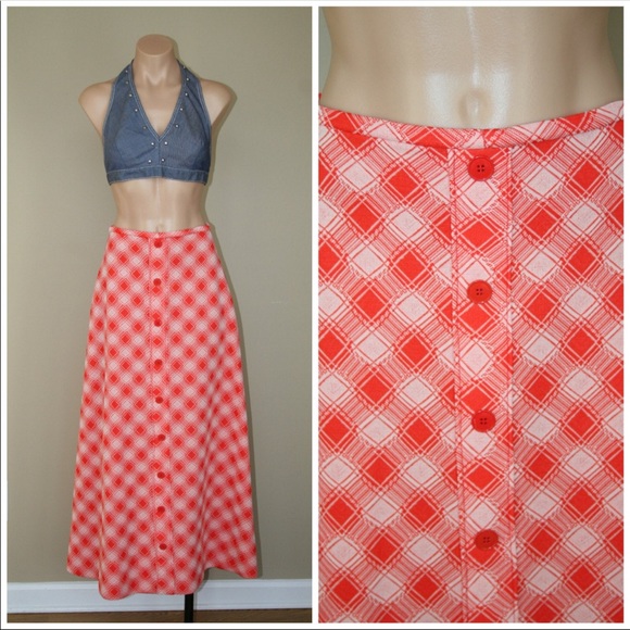 Vintage Dresses & Skirts - Vintage 70s Check Plaid Skirt A-Line Maxi Skirt XS